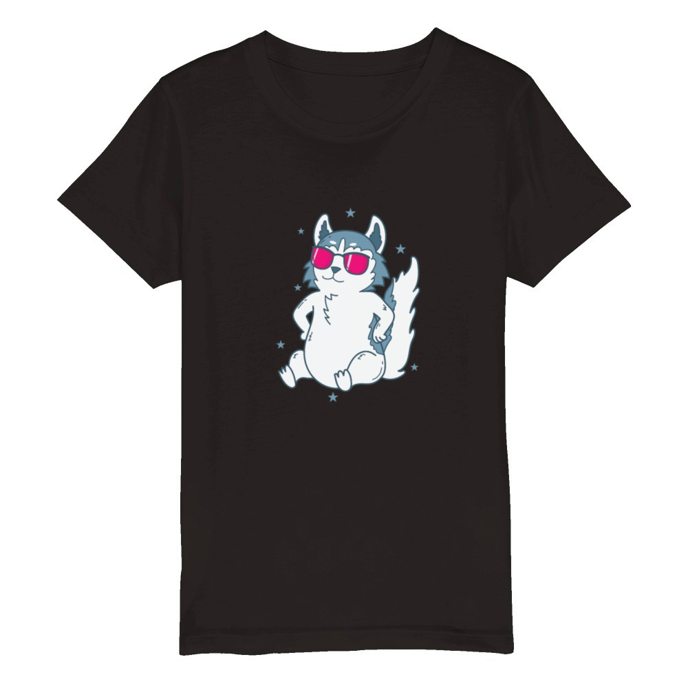 cool Husky sled Dog Snow Nose Organic Kids Crewneck T-shirt