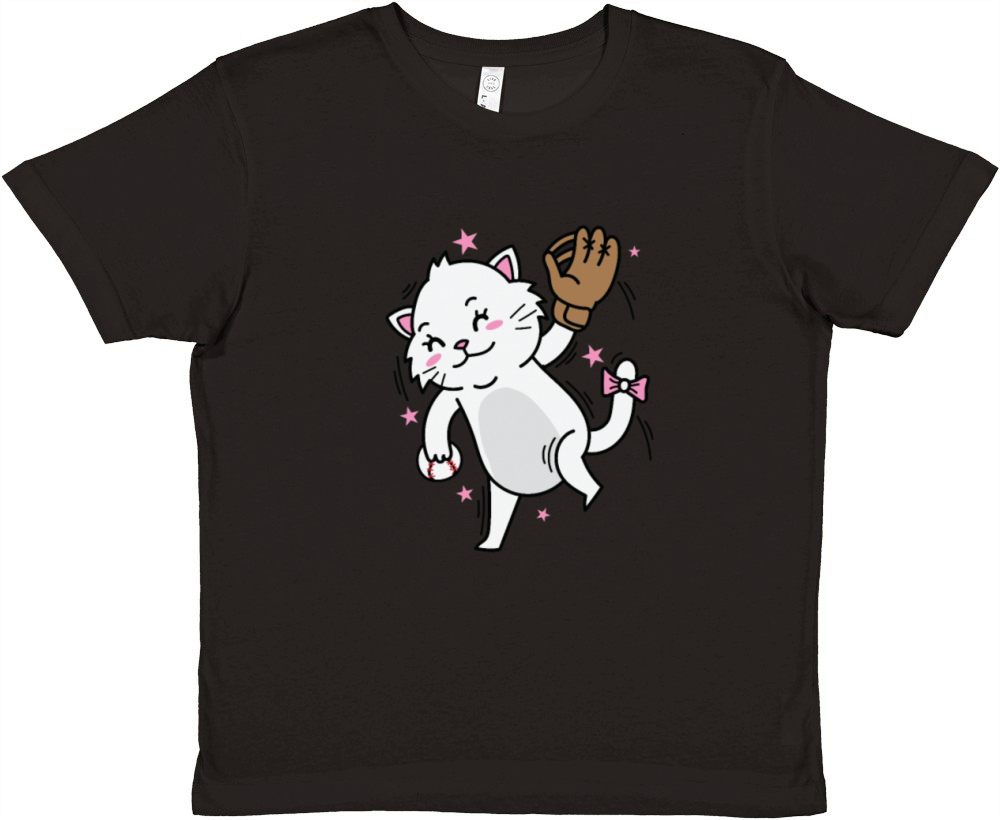 Cat playing Baseball Sport Hobby Pet Premium Kids Crewneck T-shirt
