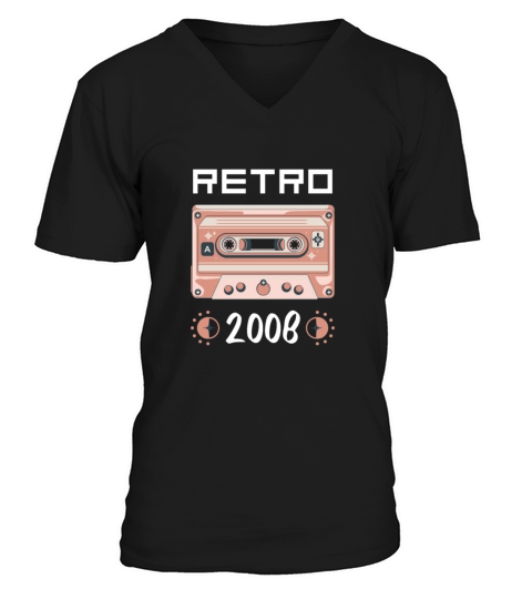 Retro Tape Music Nostalgia Vintage 2008 V-Neck T-shirt