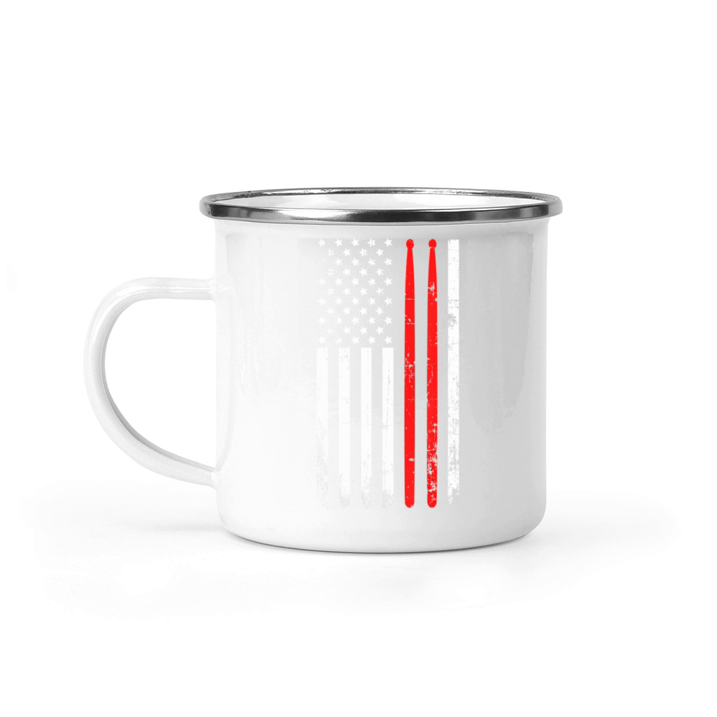 Drum sticks on a vintage American flag for Camping Mug