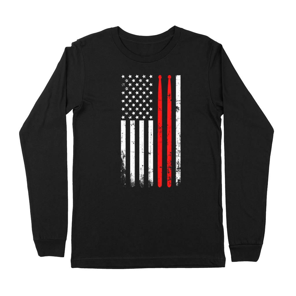 Drum sticks on a vintage American flag for Premium Long Sleeve