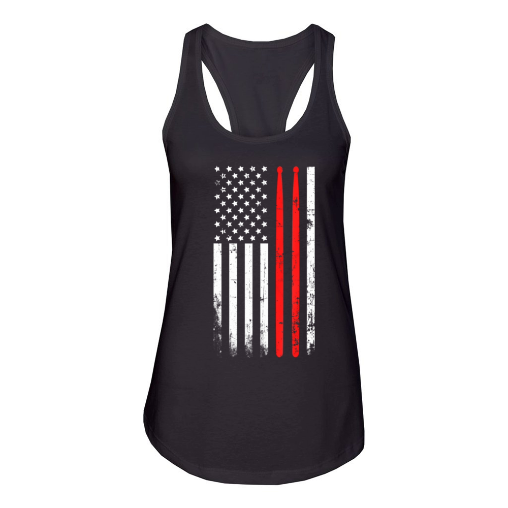 Drum sticks on a vintage American flag for Women's Racerback Tank