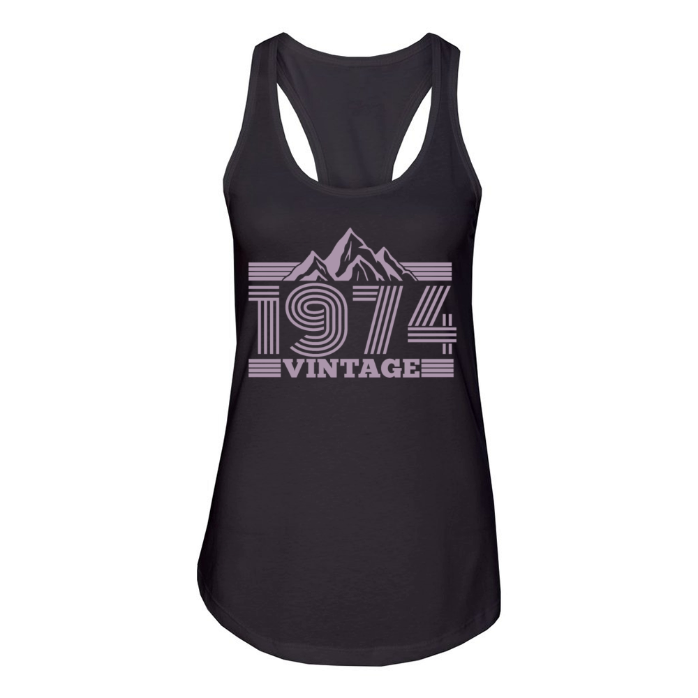 vintage 1974 birthday mountains hiking climbing Women's Racerback Tank