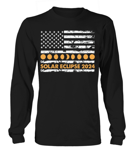 Total Solar Eclipse 2024 Totality Phases US American Flag 2t Long sleeved Unisex