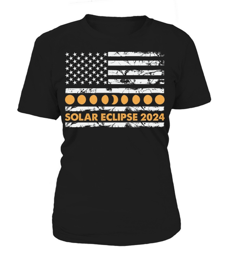 Total Solar Eclipse 2024 Totality Phases US American Flag 2t Women's T-Shirt