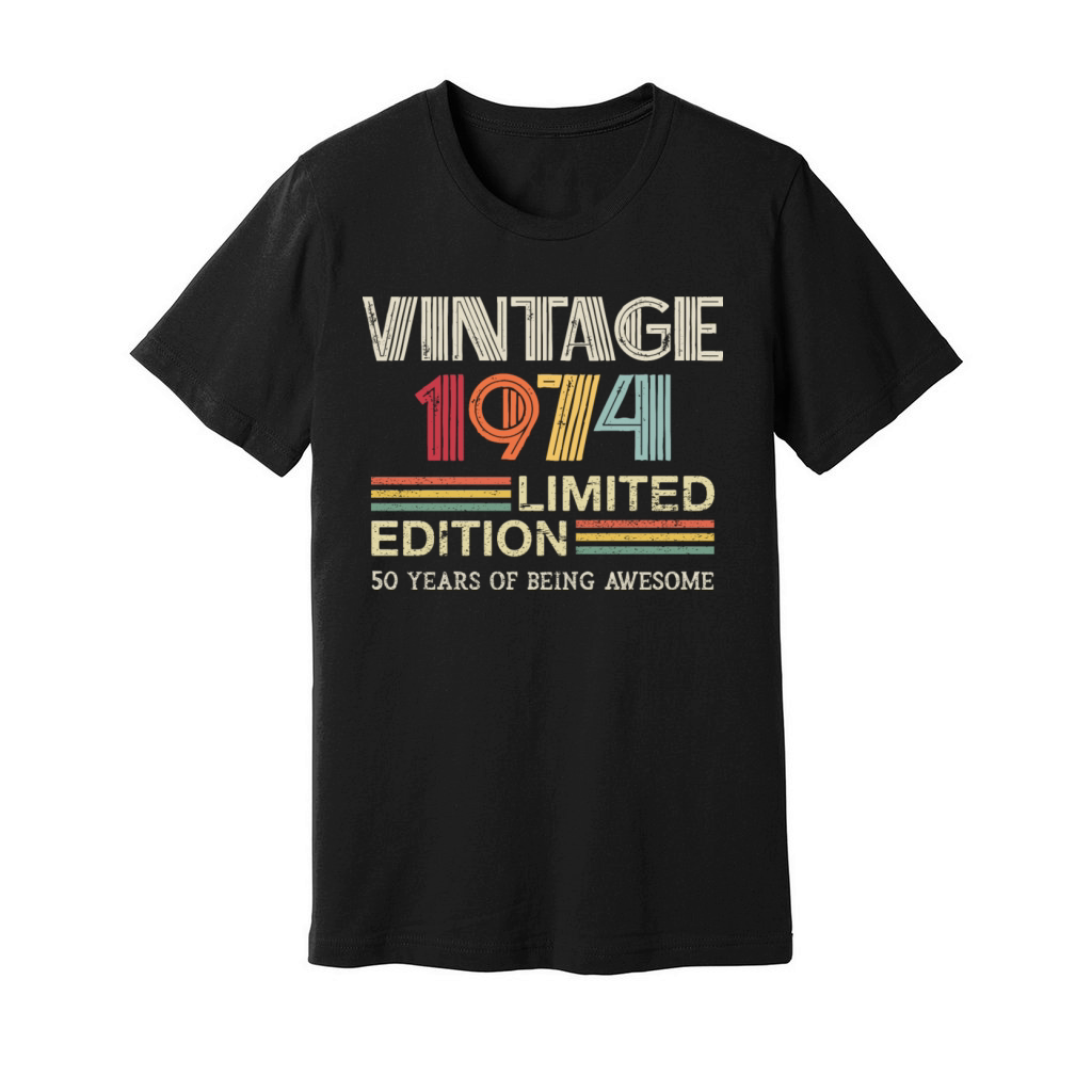 Vintage 1974 Birthday T-Shirt Retro 50th Birthday Unisex Jersey Tee