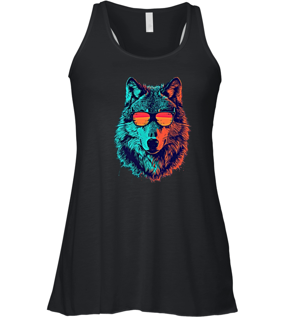 Wolf Vintage Wolf with Sunglasses Women's Flowy Tank Top