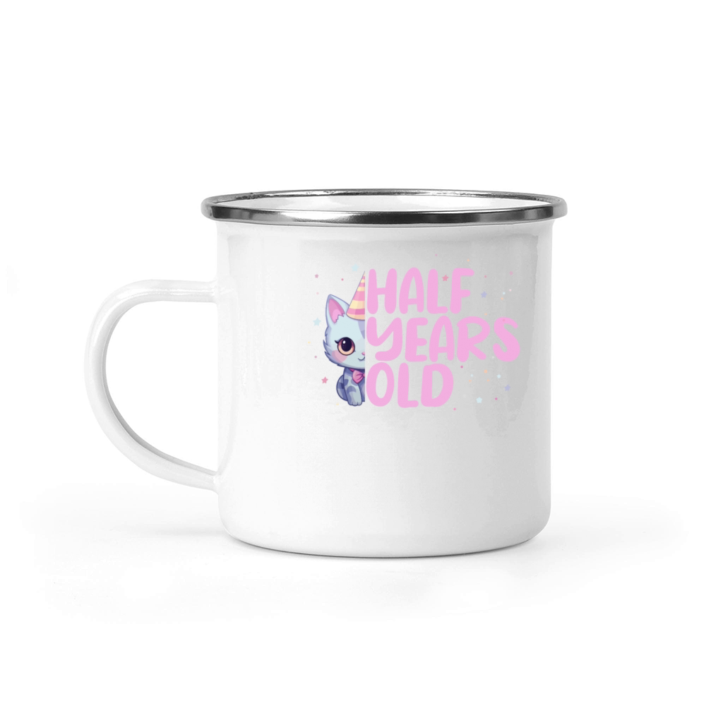 Cute Cat Half Year Old Birthday Girl Camping Mug