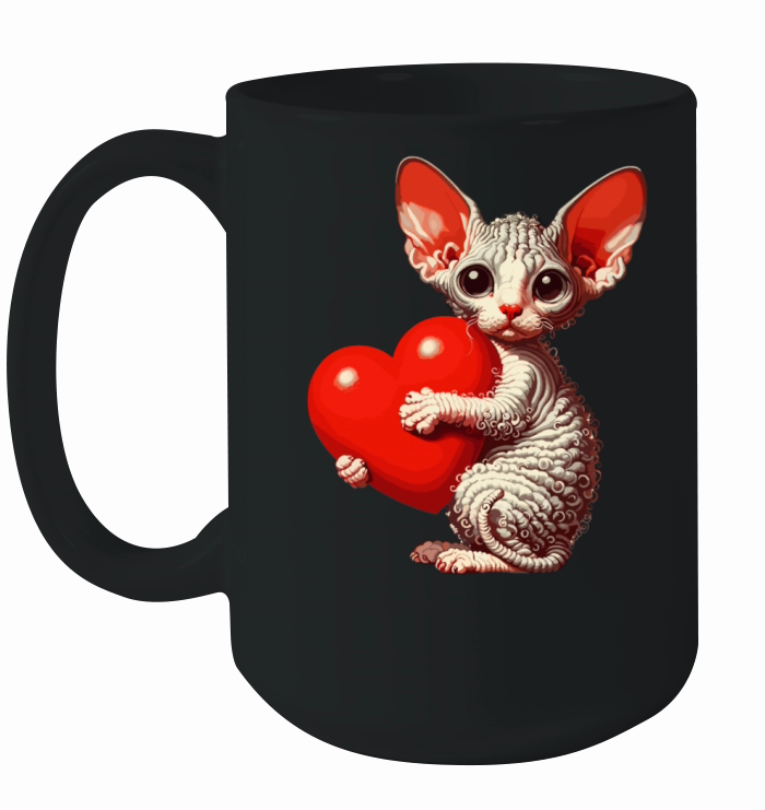 Cute Valentines Day Cornish Rex Cat With Heart Ceramic Mug