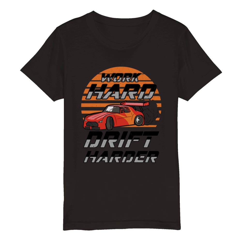 Work Hard Drift Harder JDM Car Organic Kids Crewneck T-shirt