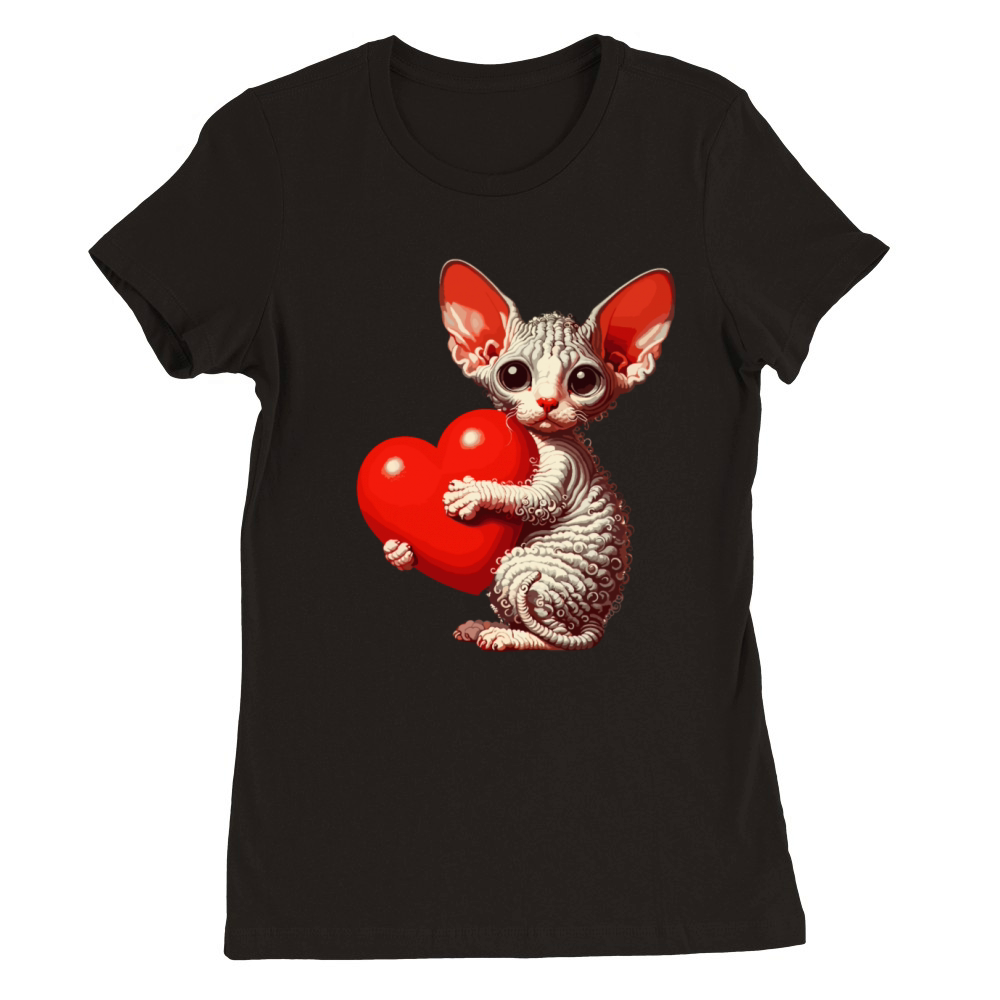 Cute Valentines Day Cornish Rex Cat With Heart Premium Womens Crewneck T-shirt