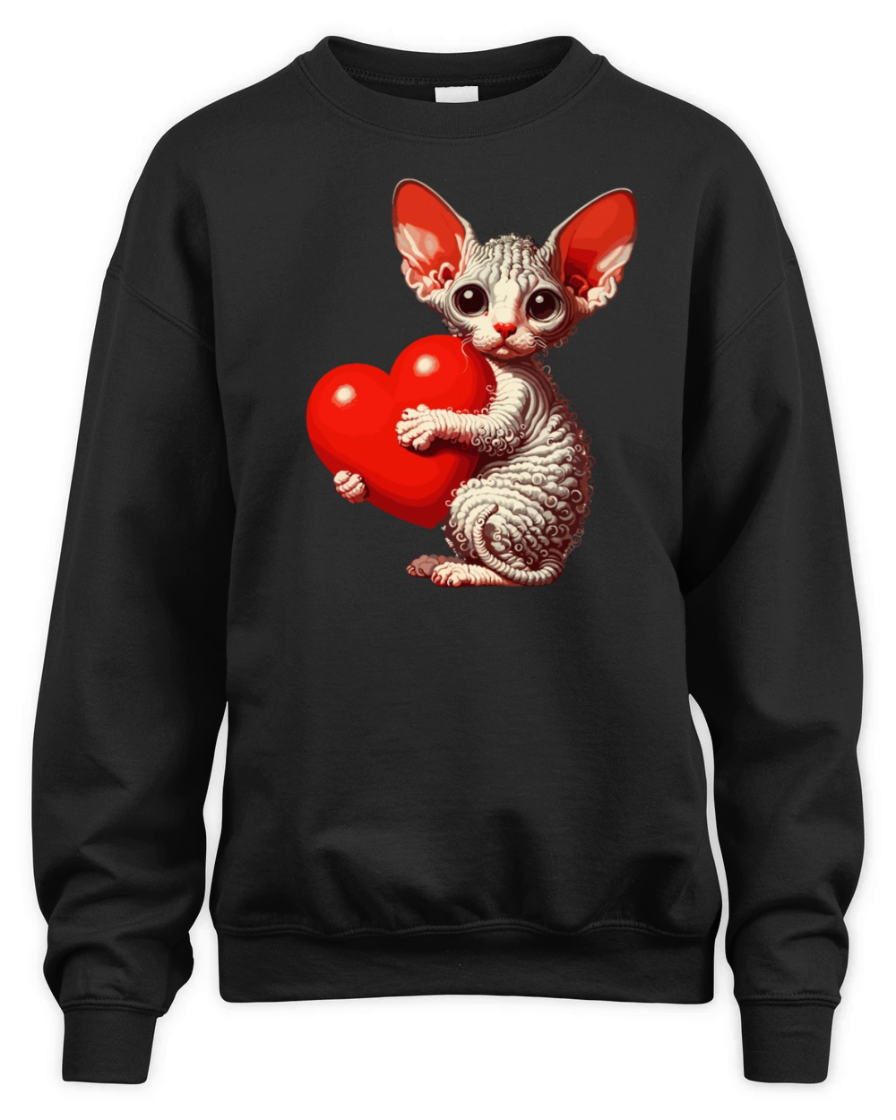 Cute Valentines Day Cornish Rex Cat With Heart Unisex Premium Crewneck Sweatshirt