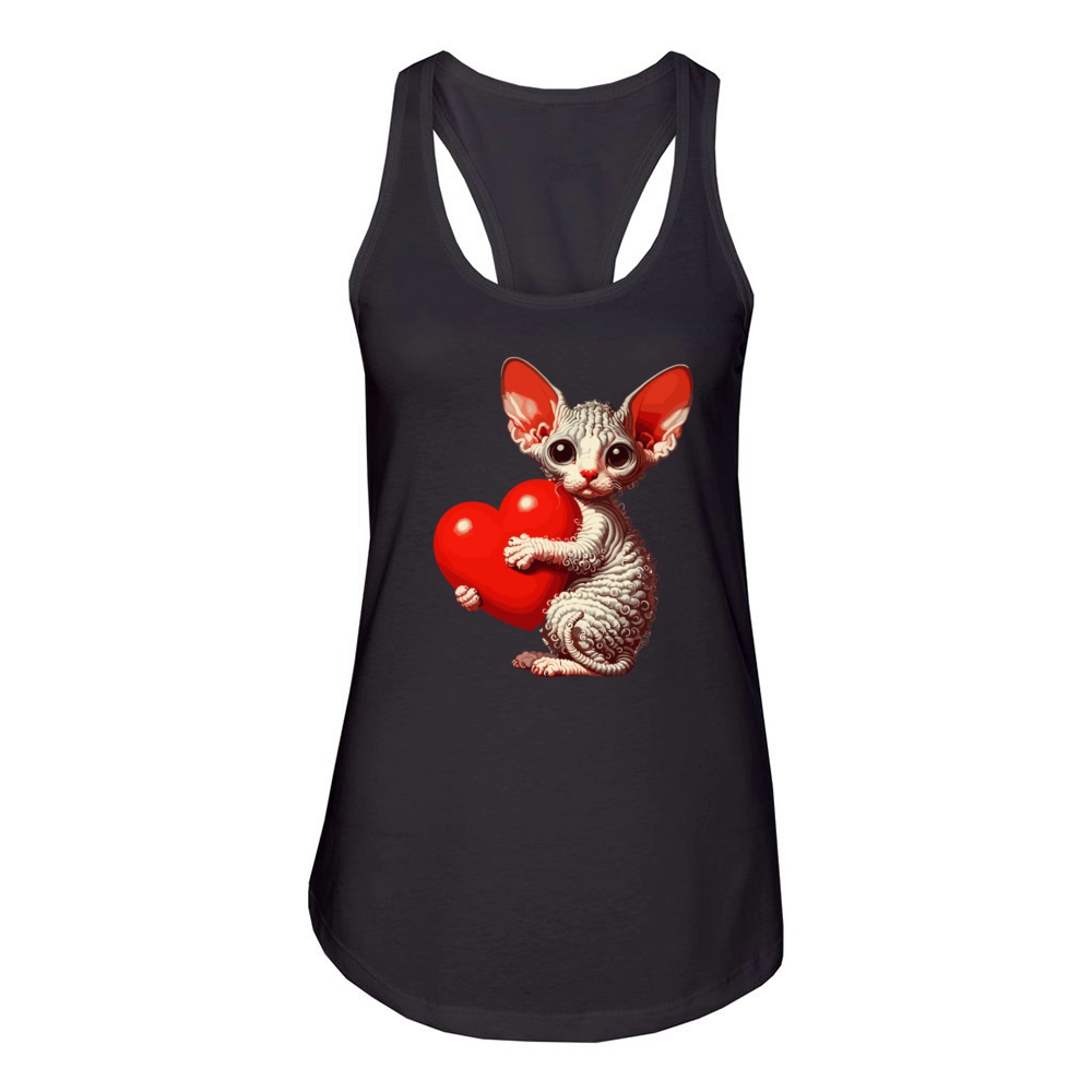 Cute Valentines Day Cornish Rex Cat With Heart Women's Racerback Tank