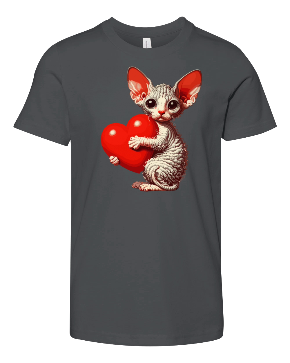 Cute Valentines Day Cornish Rex Cat With Heart Youth Unisex Jersey Tee