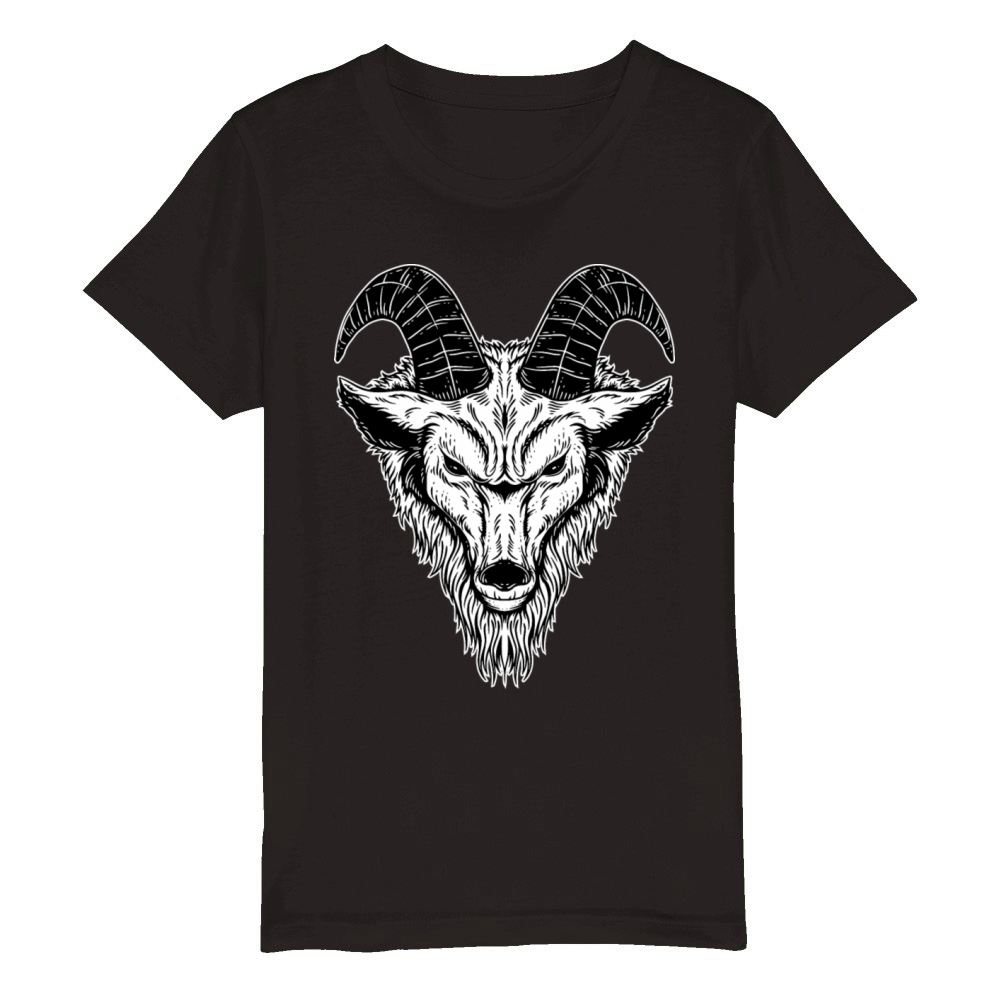 Baphomet Goat Sharp Horn Head Organic Kids Crewneck T-shirt