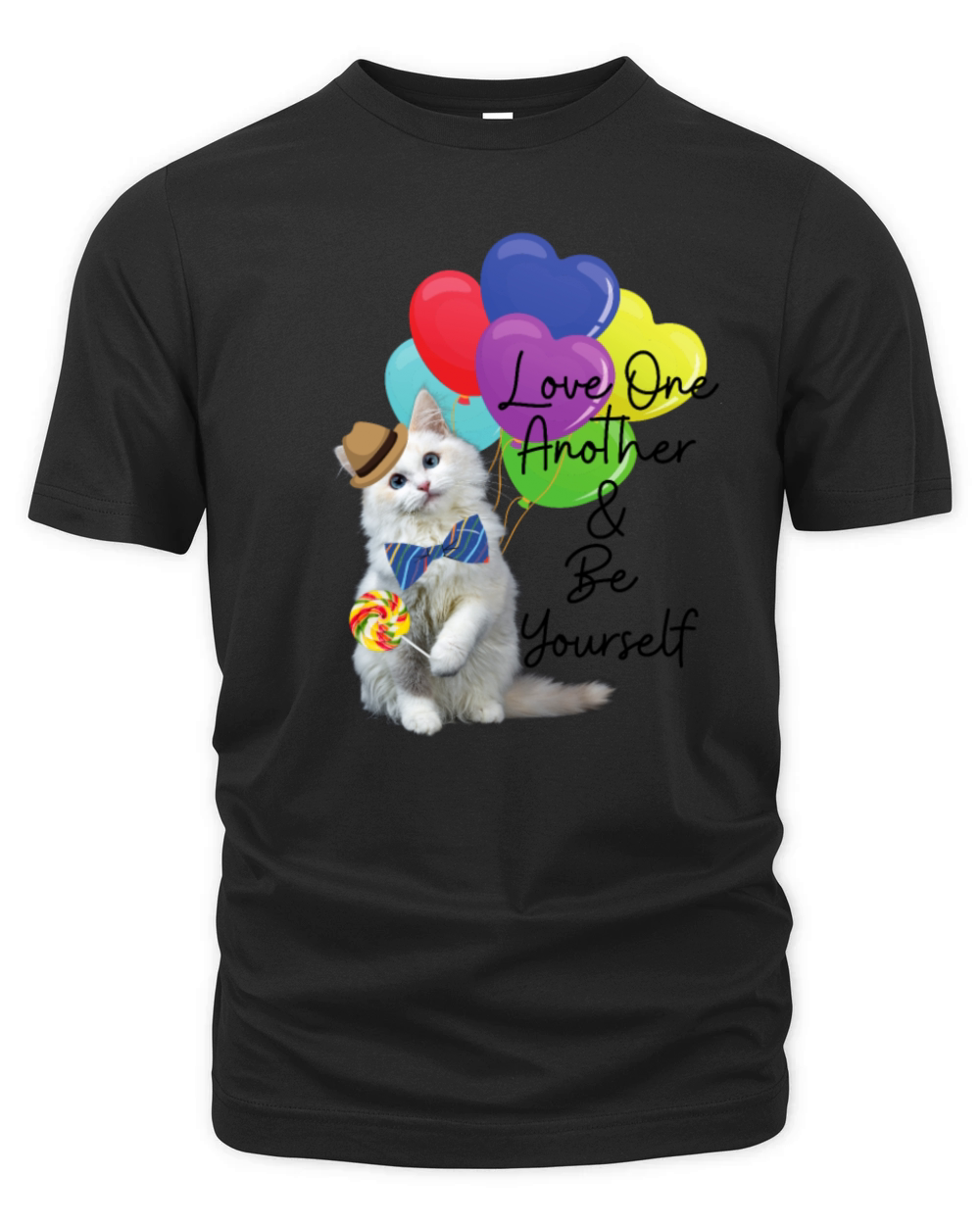 Love One Another Be Yourself Cat Feline Cute Organic Unisex T-shirt