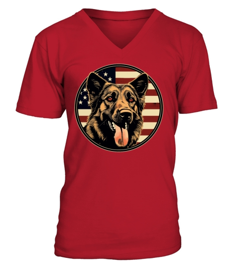 German Shepherd Funny Dog Vintage Retro American V-Neck T-shirt