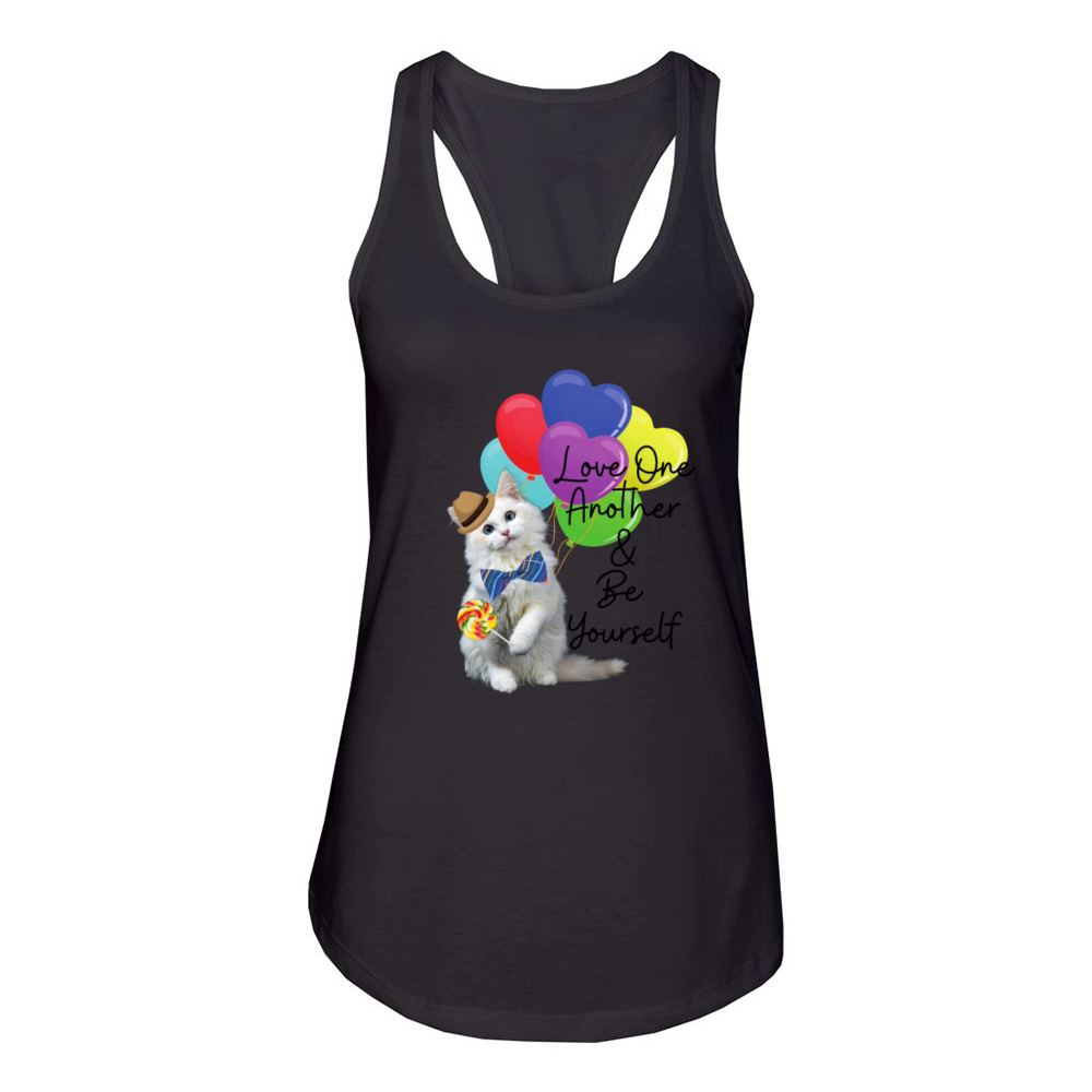 Love One Another Be Yourself Cat Feline Cute Women's Racerback Tank