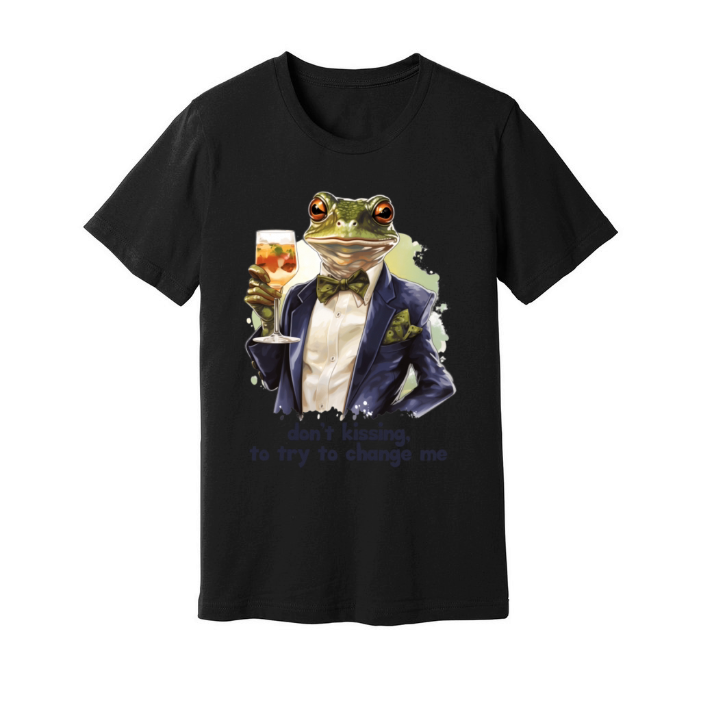 Cool Frog in a Dinner Jacket with a Drink Quote Unisex Jersey Tee