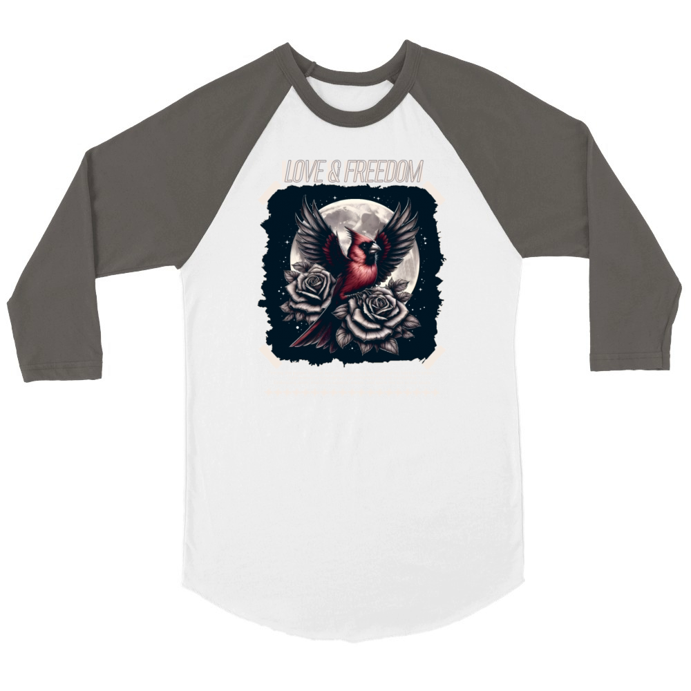 Cardinal Bird And Rose Flower Unisex ¾ sleeve Raglan T-shirt
