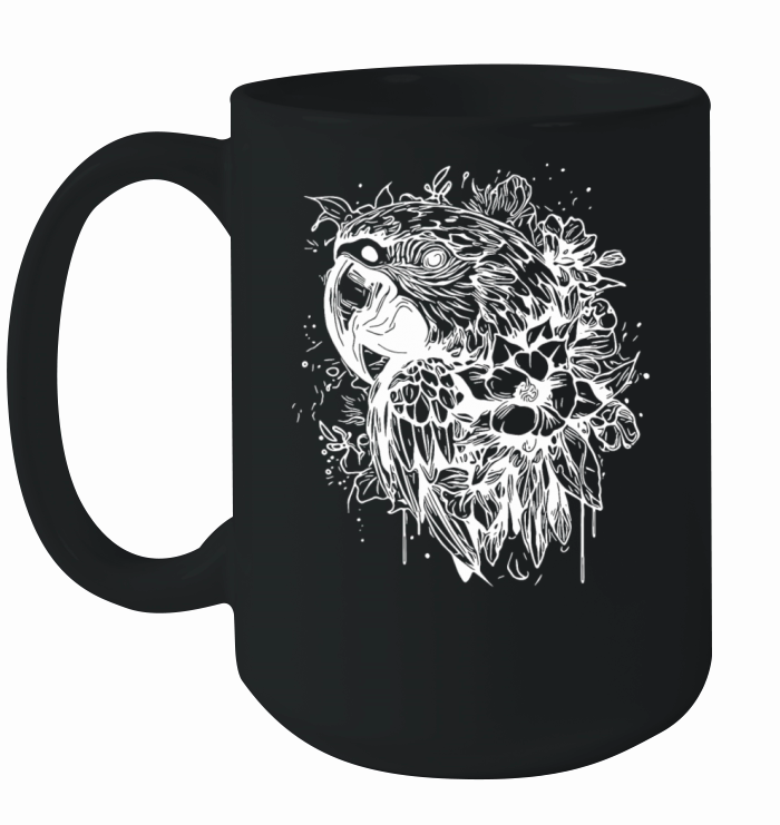 Flower Parrot Vintage Bird Portrait Drawing Ceramic Mug