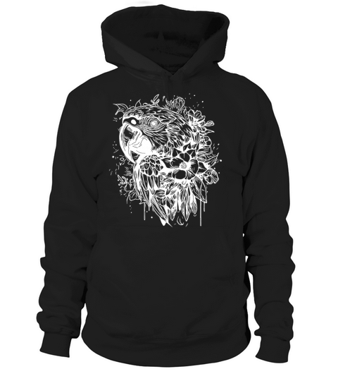 Flower Parrot Vintage Bird Portrait Drawing Hoodie Unisex