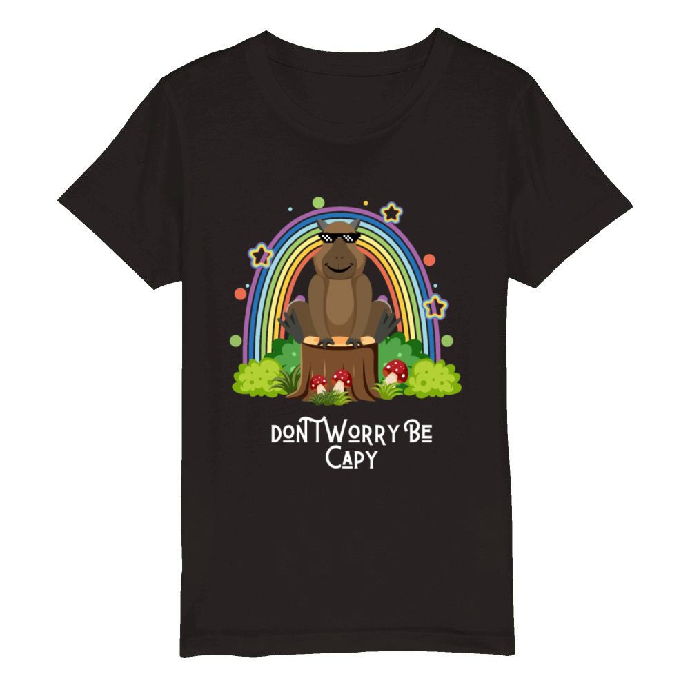 Retro Rodent Funny Capybara Dont Be Worry Be Capy Organic Kids Crewneck T-shirt
