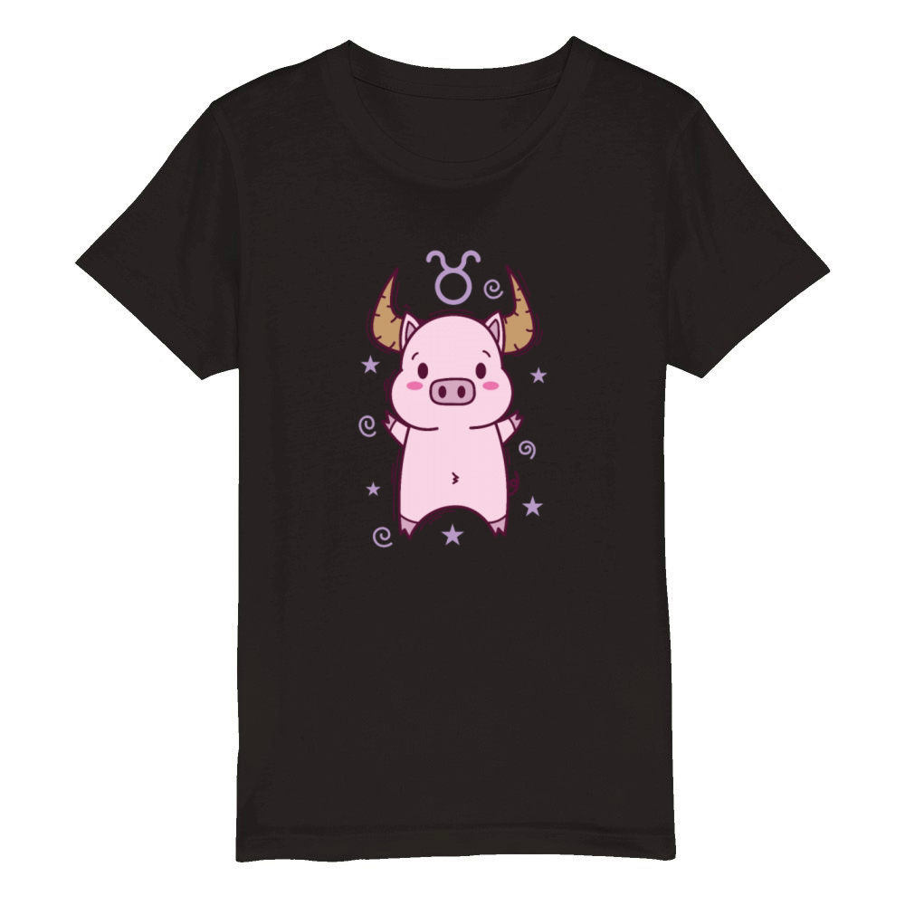 Taurus Zodiac Sign as a Piggy Horoscope Organic Kids Crewneck T-shirt
