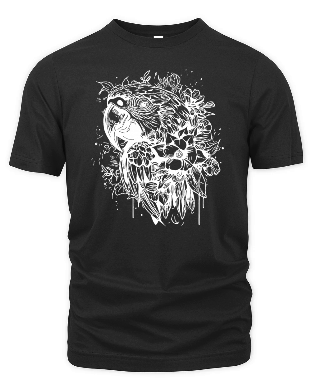 Flower Parrot Vintage Bird Portrait Drawing Organic Unisex T-shirt
