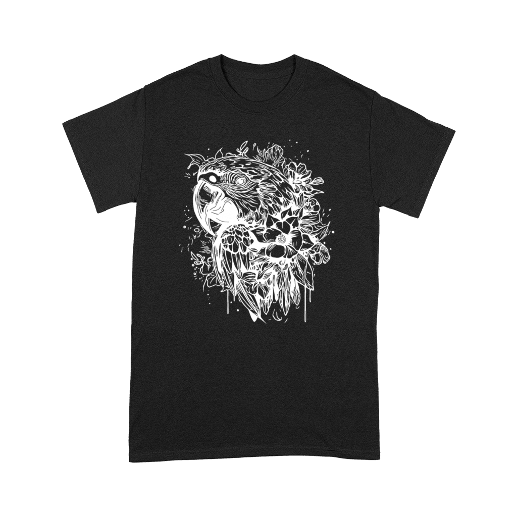 Flower Parrot Vintage Bird Portrait Drawing Premium T-shirt