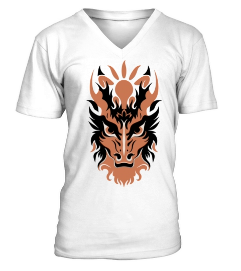 Dragon Head Vector Art Design 3 Colors V-Neck T-shirt