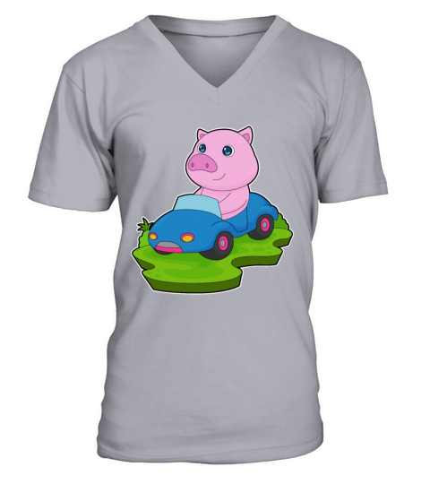 Pig Car V-Neck T-shirt