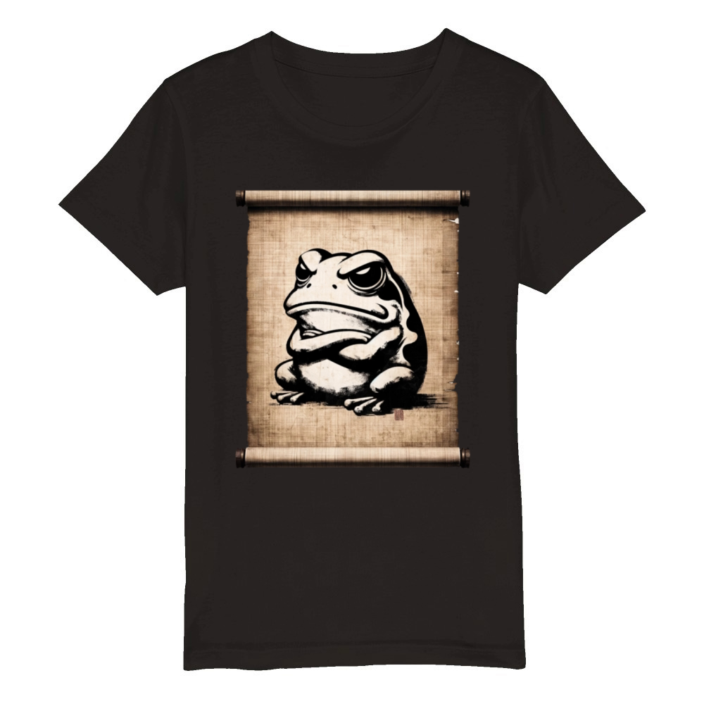 Classic Grumpy Frog Scenery Papyrus Scroll Organic Kids Crewneck T-shirt