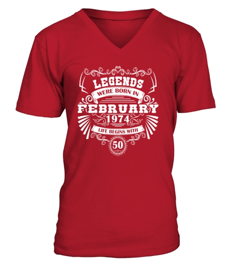 50th birthday sayings February 1974 vintage V-Neck T-shirt