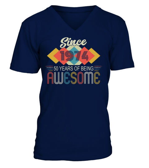 50th Birthday Vintage 1974 Retro Awesome V-Neck T-shirt