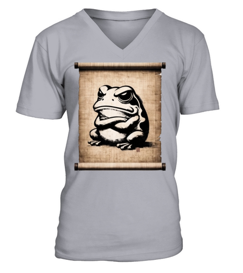 Classic Grumpy Frog Scenery Papyrus Scroll V-Neck T-shirt