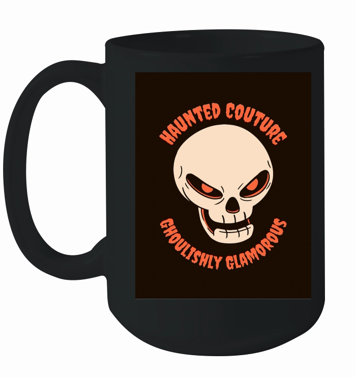 Black Beige Illustrative Skull Halloween Ceramic Mug