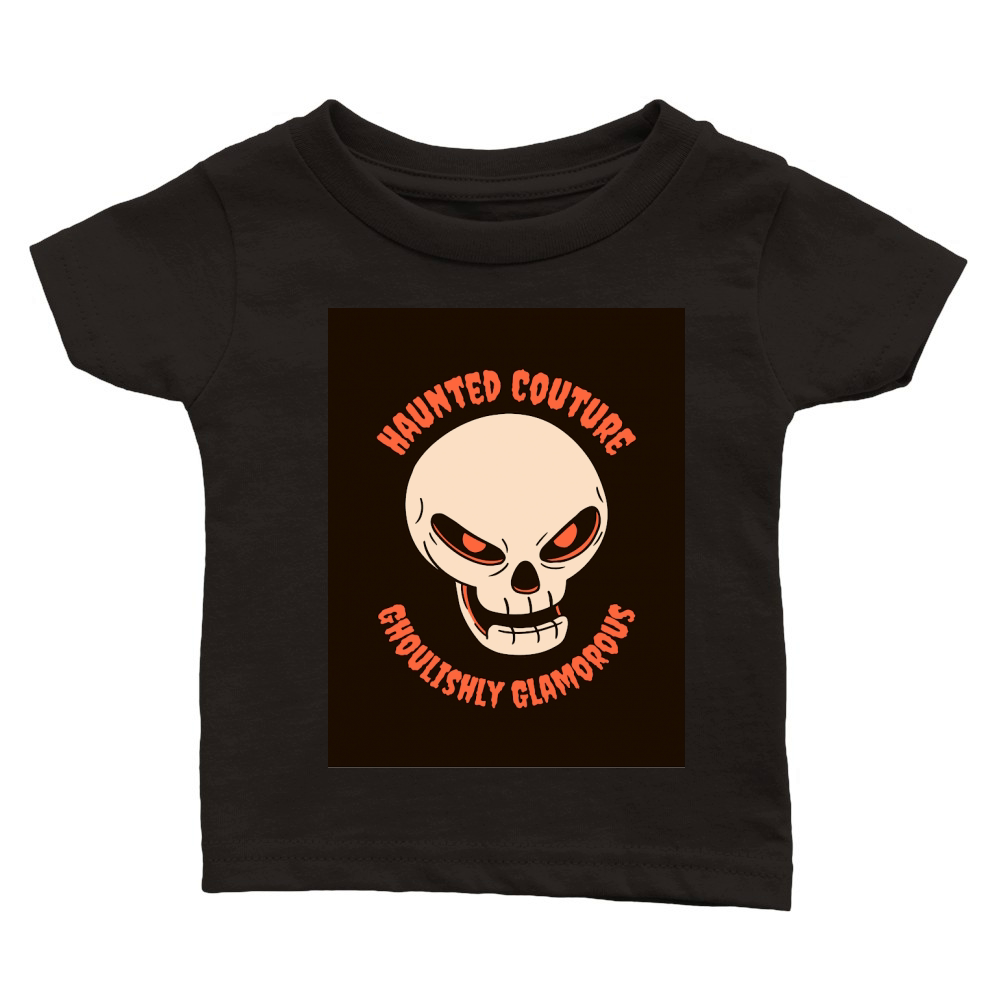 Black Beige Illustrative Skull Halloween Classic Baby Crewneck T-shirt