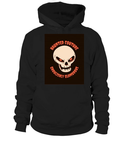 Black Beige Illustrative Skull Halloween Hoodie Unisex