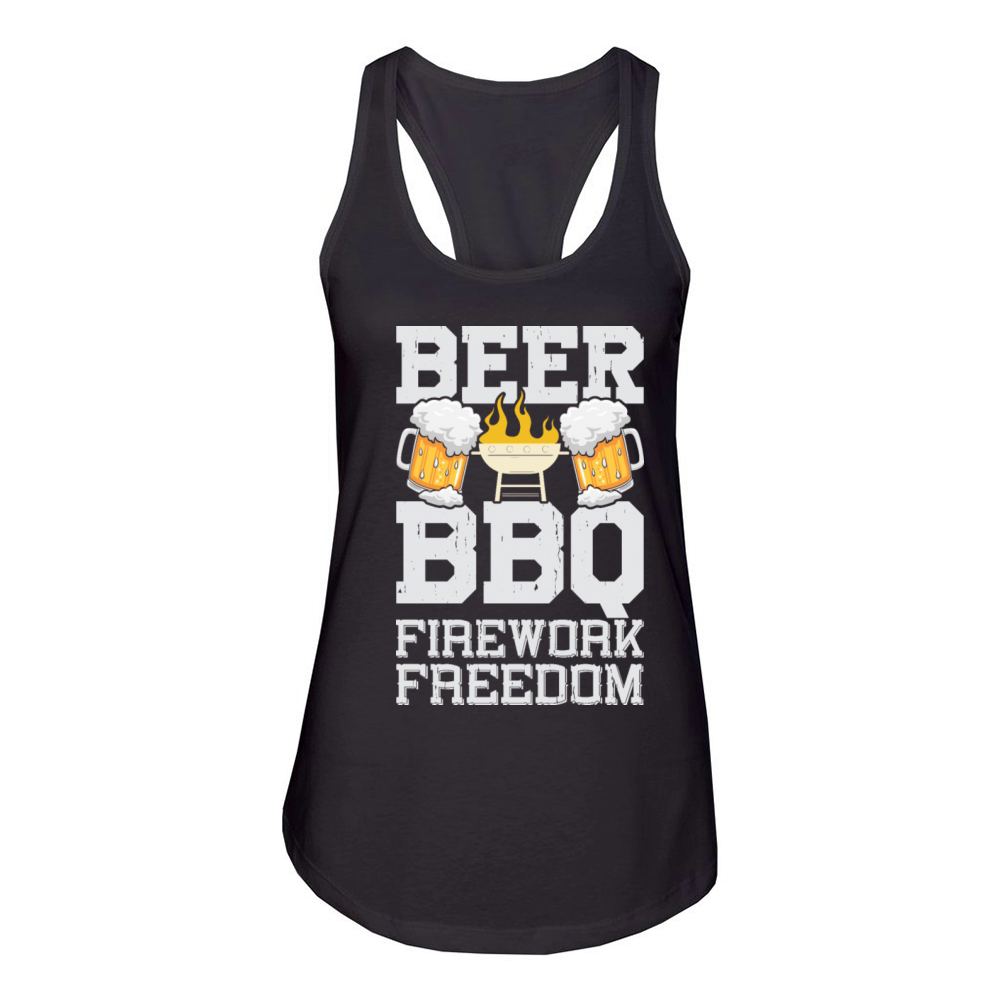 Beer BBQ Firework Freedom - BBQ Barbeque Women's Racerback Tank