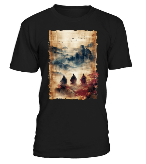 Silhouette Mountains Papyrus Scroll Art Japanese T-Shirt Unisex