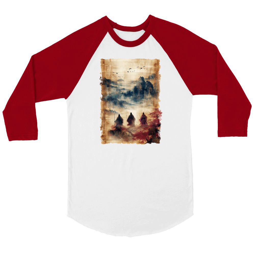 Silhouette Mountains Papyrus Scroll Art Japanese Unisex ¾ sleeve Raglan T-shirt