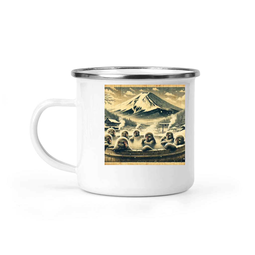 Vintage Animal Macaque Winter Monkey Japanese Art Camping Mug