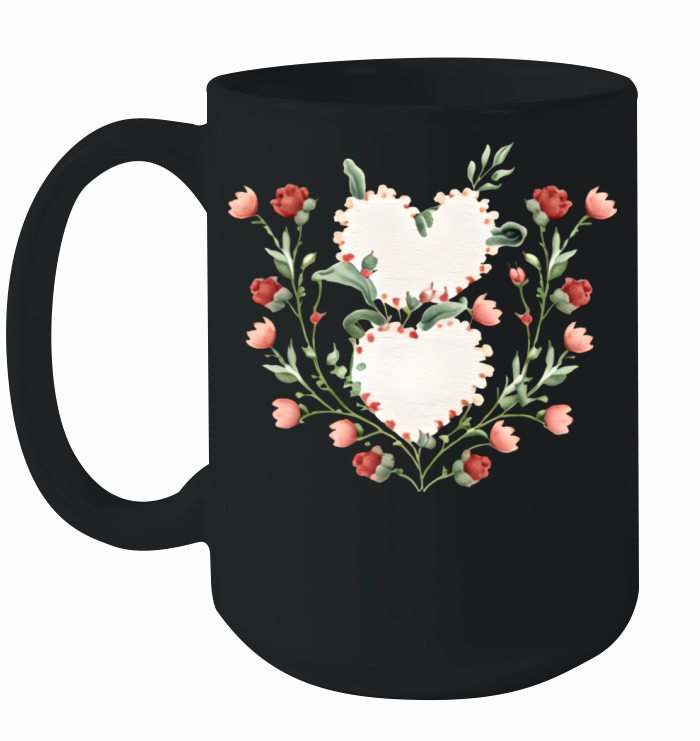 Floral Heart Valentine Design Vintage Style Ceramic Mug
