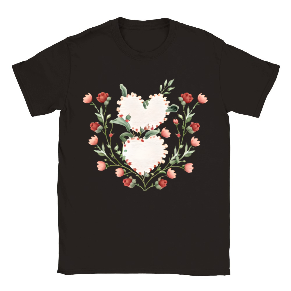Floral Heart Valentine Design Vintage Style Classic Kids Crewneck T-shirt
