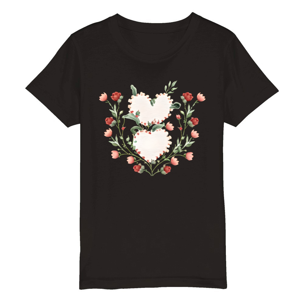 Floral Heart Valentine Design Vintage Style Organic Kids Crewneck T-shirt