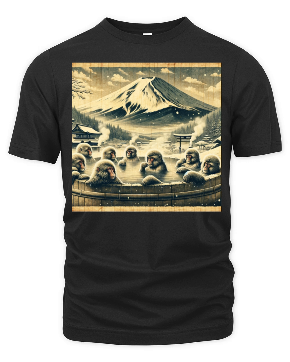 Vintage Animal Macaque Winter Monkey Japanese Art Organic Unisex T-shirt