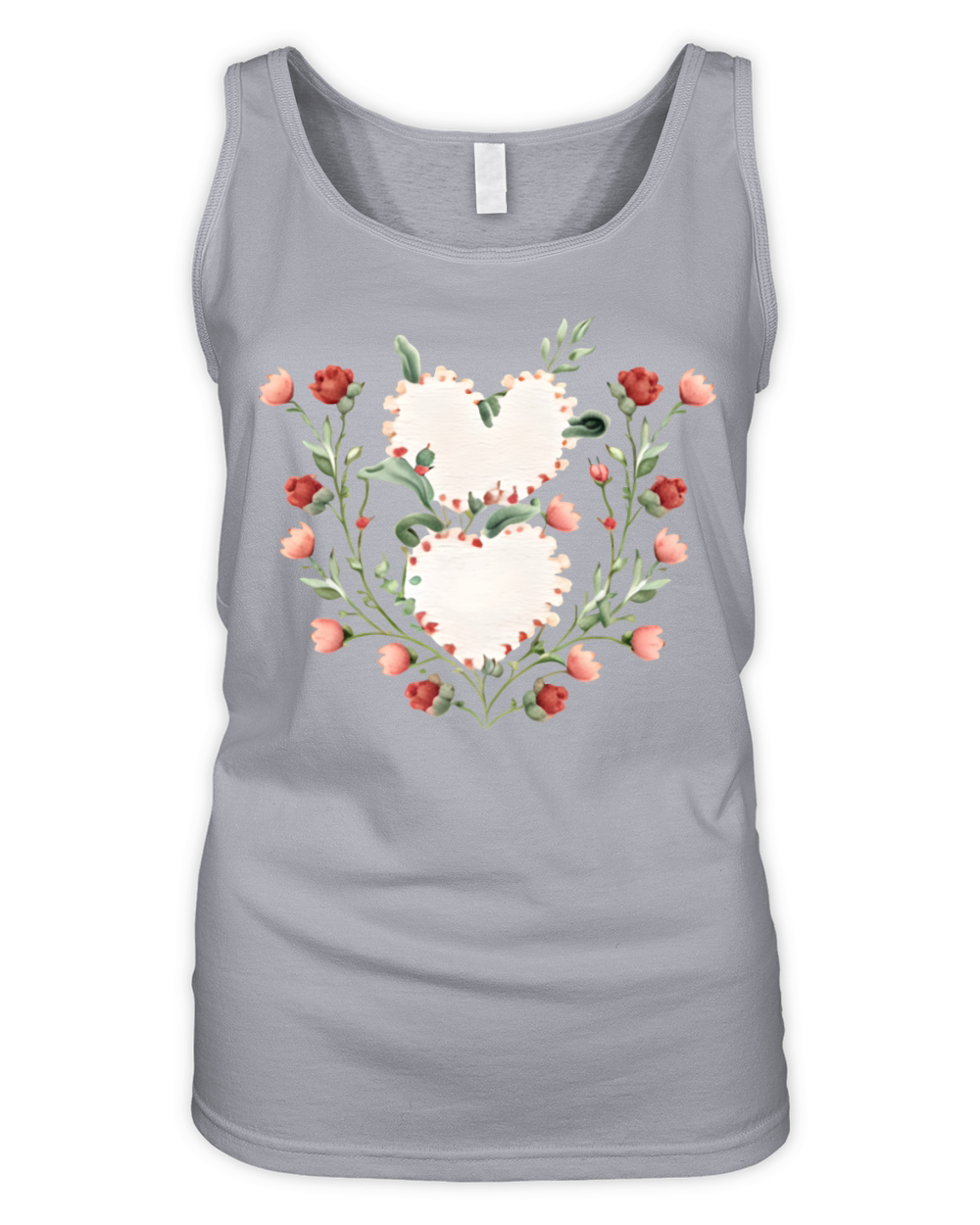 Floral Heart Valentine Design Vintage Style Organic Women's Tank Top