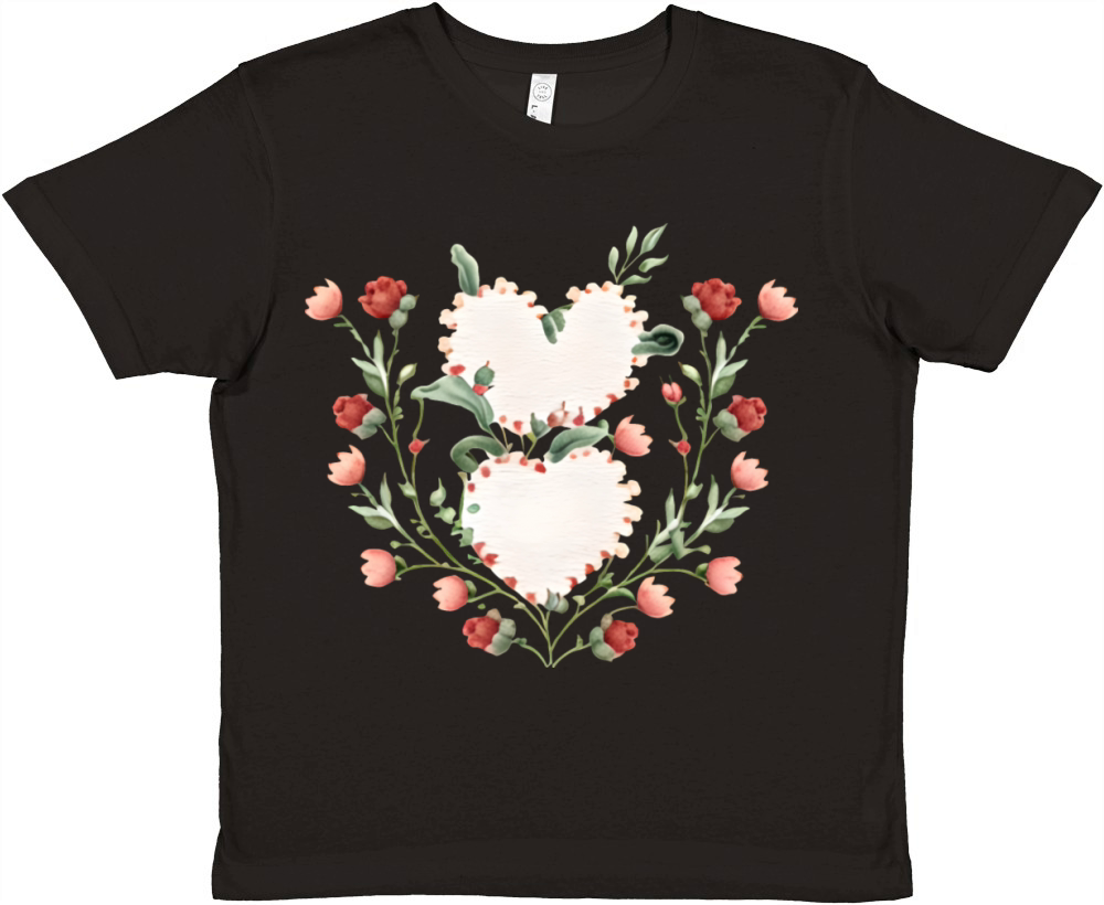 Floral Heart Valentine Design Vintage Style Premium Kids Crewneck T-shirt