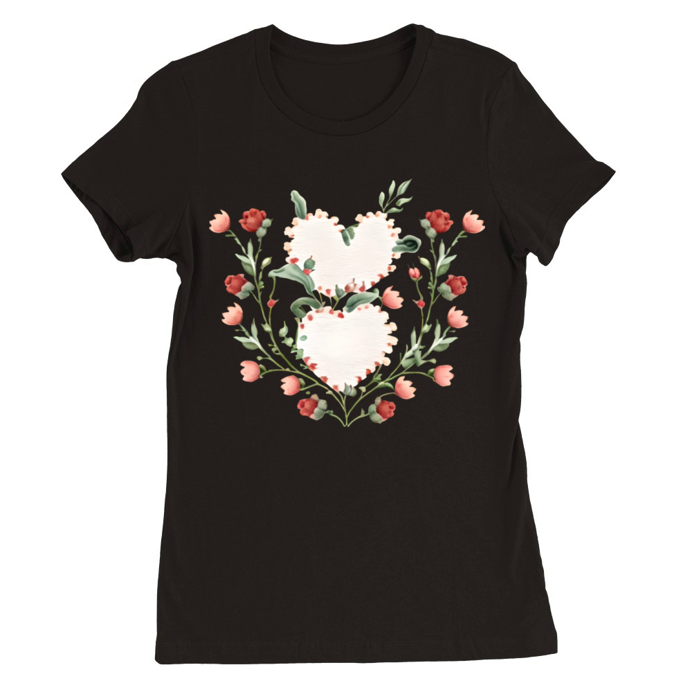 Floral Heart Valentine Design Vintage Style Premium Womens Crewneck T-shirt